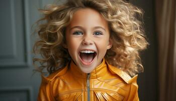 AI generated Smiling Caucasian girl, cute and joyful, looking at camera generated by AI photo