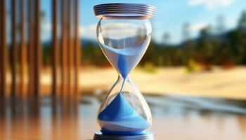 AI generated Time flowing like sand in an hourglass, counting down to deadline generated by AI photo
