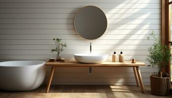 AI generated Modern, elegant bathroom with clean, comfortable design and luxurious materials generated by AI photo