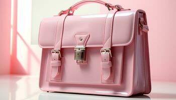 AI generated Pink suitcase with leather handle, perfect for summer vacations generated by AI photo