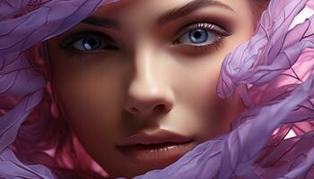 AI generated Beautiful woman with brown hair looking at camera, exuding sensuality generated by AI photo