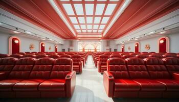 AI generated Empty auditorium with comfortable velvet seats and modern lighting equipment generated by AI photo