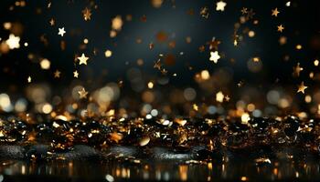 AI generated Shiny gold circles illuminate nature vibrant celebration in the night generated by AI photo