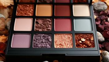 AI generated Vibrant colors of eyeshadow create a stunning makeup palette generated by AI photo