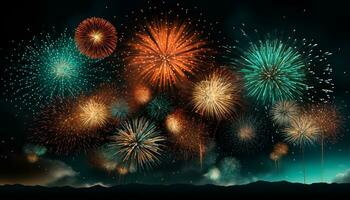 AI generated Bright fireworks illuminate the night sky in a vibrant celebration generated by AI photo