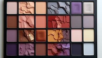 AI generated A glamorous collection of multi colored eyeshadow palettes for beauty generated by AI photo