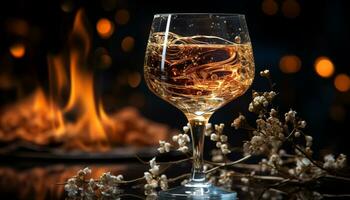 AI generated Celebration night wineglass glows, flames dance, elegance illuminates the table generated by AI photo