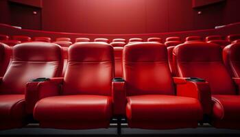 AI generated Audience in a row, comfortable chairs, watching a movie generated by AI photo