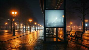 ai generado ciudad horizonte iluminado por calle luces a oscuridad generado por ai foto