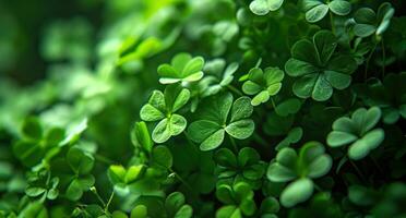 AI generated happy st patrick's day background green leaves photo