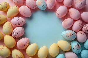 AI generated colorful easter eggs forming a circular frame photo