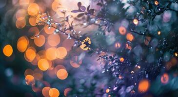 AI generated bokeh effect christmas tree background blurred and shining christmas rings and lights photo