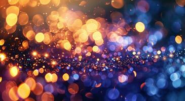 AI generated glittering christmas lights on purple and blue background photo