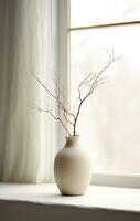 AI generated little vase with bunches of dry branches looking in window photo