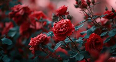 AI generated many red roses in an arrangement photo