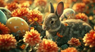 ai generado Pascua de Resurrección Pascua de Resurrección conejos y animales en el primavera prado foto