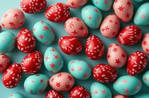 AI generated easter background seamless pattern with lots of red eggs photo