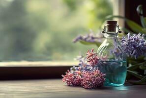 AI generated hyacinth flowers under the windowsill photo