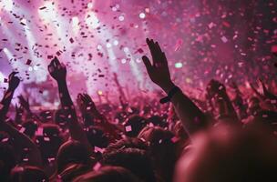 AI generated people dancing and waving hands during a concert photo