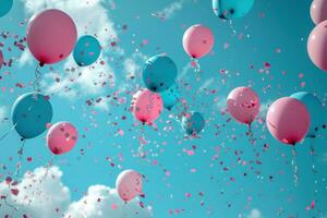 AI generated pink and blue balloons being released photo