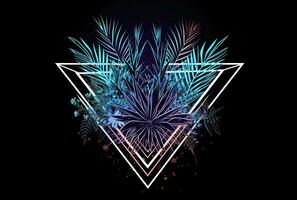 AI generated neon triangle with tropical plants photo