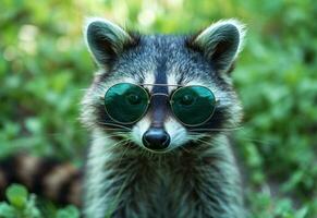 AI generated one raccoon wearing sunglasses photo