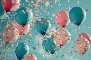 AI generated pink and blue balloons being released photo