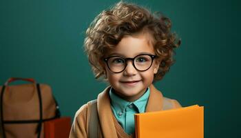 ai generado sonriente Niños estudiando, linda retrato de alegre infancia felicidad generado por ai foto