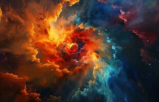 AI generated orange and blue nebula with a red star and red star photo