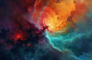 AI generated orange and blue nebula with a red star and red star photo