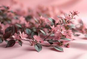 AI generated pink floral leaves on a pink surface photo