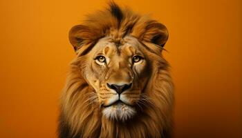 AI generated Majestic lion, fierce and beautiful, staring into the camera generated by AI photo