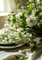 AI generated spring tablescape bckground photo