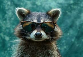 AI generated one raccoon wearing sunglasses photo