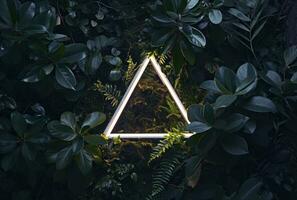 AI generated neon triangle surrounded by tropical plants photo