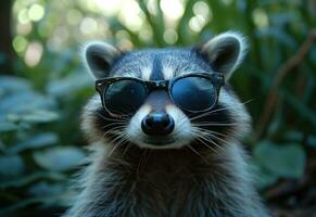 AI generated one raccoon wearing sunglasses photo