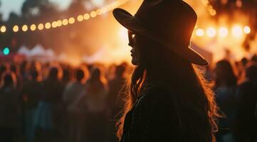 ai generado el mujer en sombrero a el concierto foto