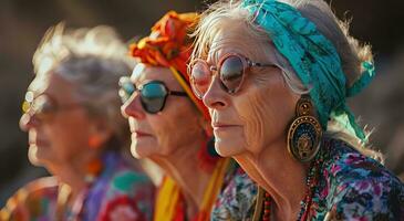 AI generated these women are dressed in bright clothing and are looking in the direction of the sun photo