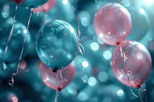 AI generated various blue and pink balloons are seen in the air, photo