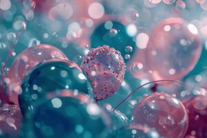AI generated various blue and pink balloons are seen in the air, photo