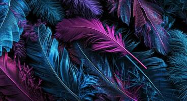 AI generated some colorful feathers on top of a black background photo