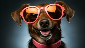 AI generated Cute puppy wearing sunglasses, looking at camera with humor generated by AI photo