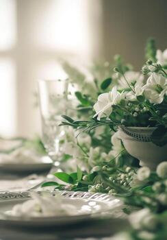AI generated spring tablescape bckground photo