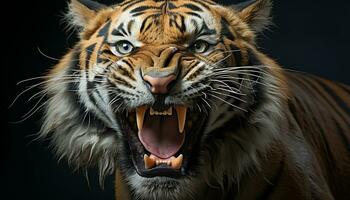 AI generated Majestic Bengal tiger, fierce and furious, staring with intense anger generated by AI photo