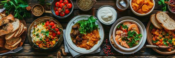AI generated Assortment of Russian traditional dishes. Russian food photo