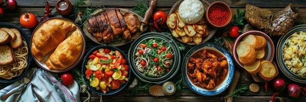 AI generated Assortment of Russian traditional dishes. Russian food photo