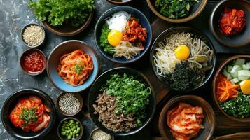 AI generated Assortment of Korean traditional dishes. Asian food. photo