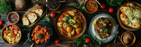 AI generated Assortment of Russian traditional dishes. Russian food photo