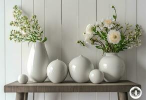 AI generated white vases on top of a table photo