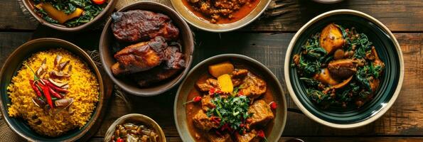 AI generated Assortment of African traditional dishes. African food photo